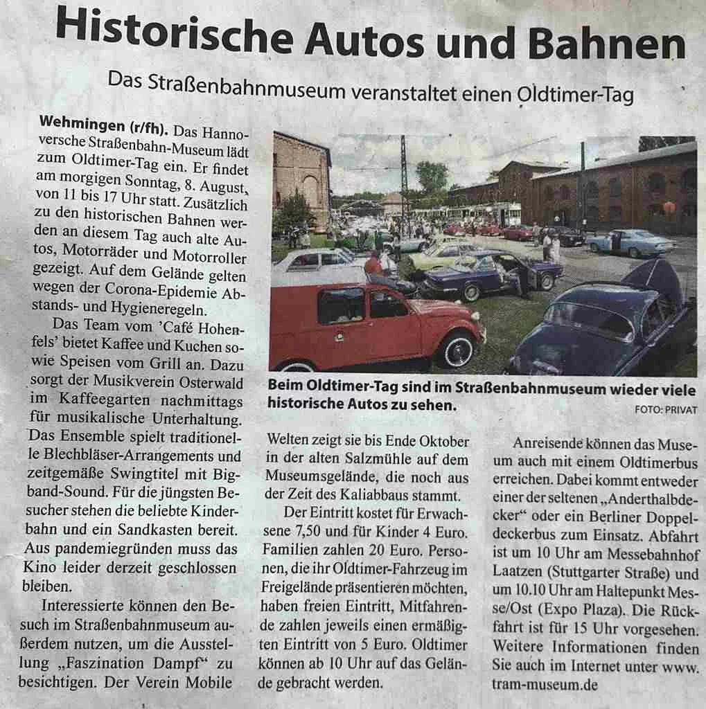 Artikel im Marktspiegel Hannoversches-Strassenbahn-Museum